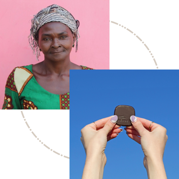Woman holding chocolate, circle of sustainability