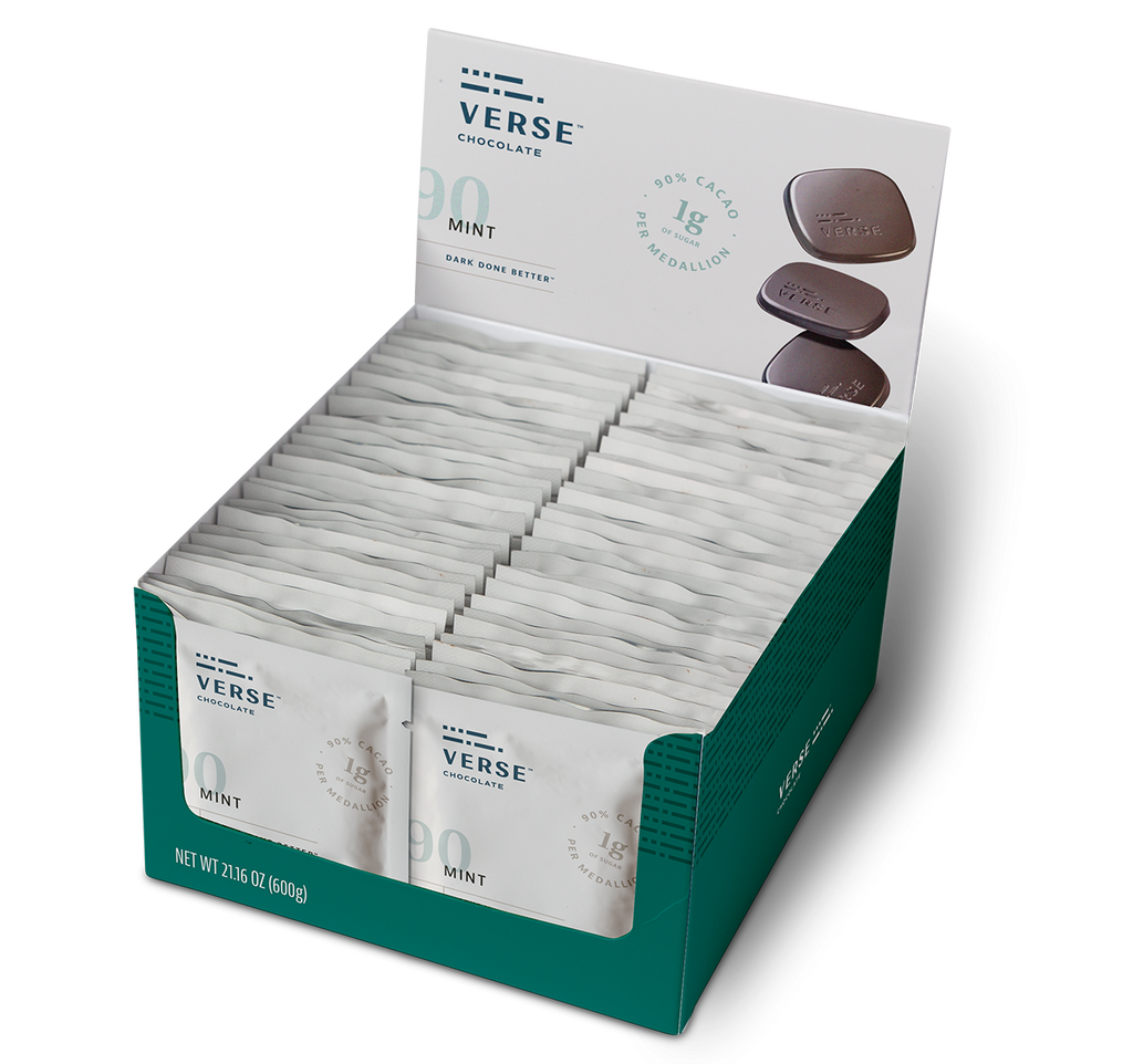 Verse Mint<br/> 90% Dark Chocolate<br/>60-Count<br/>Wholesale Case of 4 - Verse Chocolate