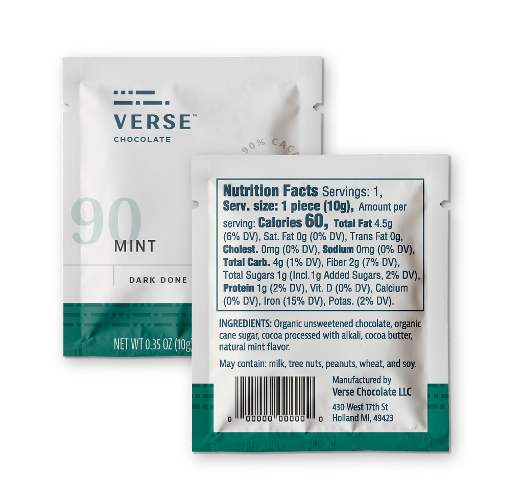 Verse Mint<br/> 90% Dark Chocolate<br/>60-Count<br/>Wholesale Case of 4 - Verse Chocolate