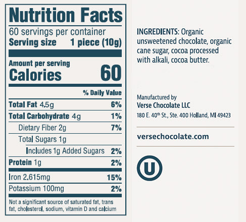 Original 90% Dark Chocolate (60-Count) - Verse Chocolate